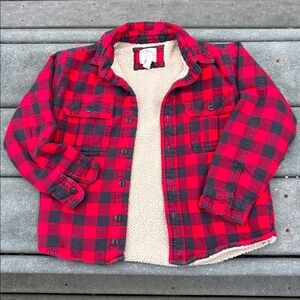 Lands’ End Kid Red and Black Plaid Flannel Jacket, Warm Lining, Winter, Size 5-6